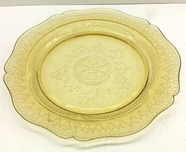 Amber Yellow Glass Plate Patrician Spoke Depression 11" Vintage Dinner Plate