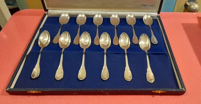12 Cucchiaini in Argento Massiccio 800  con scatola originale Anno 1970