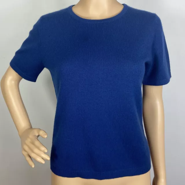 Lord & Taylor Two Ply 100% Cashmere Sweater Sz M Crewneck Short Sleeved Blue