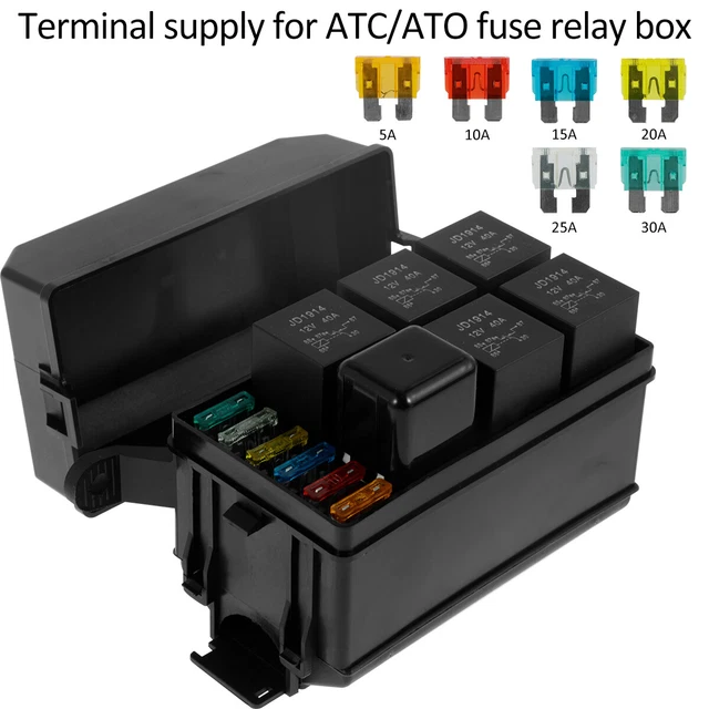 FUSE RELAY BOX 12V Relay Block Kit 6 Slots 5Pin 4 Pin 40A ATC/ATO Blade