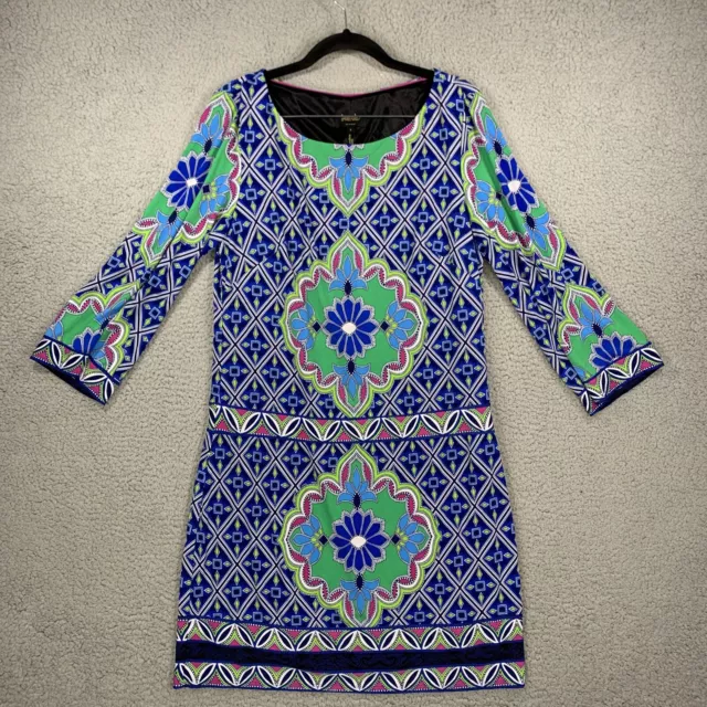 Laundry By Shelli Segal Sheath Dress Blue Geometric 3/4 Sleeve Women’s Small