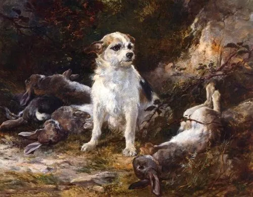 Dream-art Oil painting Heywood Hardy-terrier_hares dog in landscape handmade art