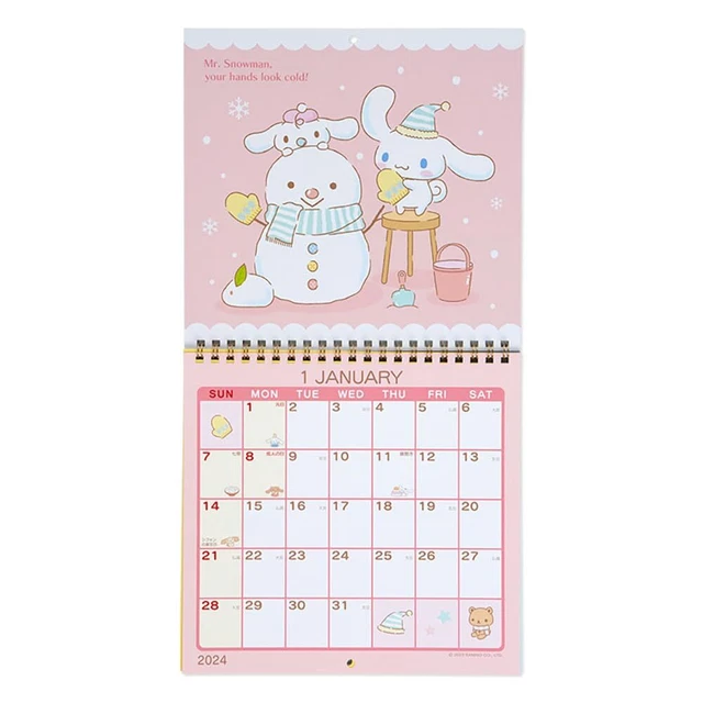 SANRIO CINNAMOROLL 2024 Wall Hanging Calendar Kawaii with Sticker JAPAN