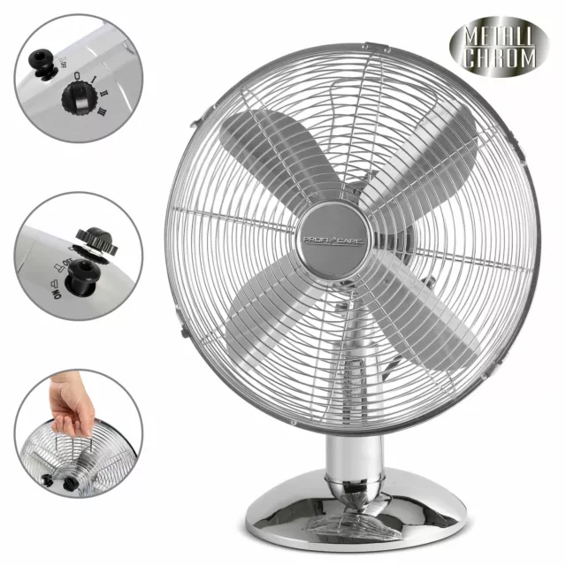 Ventilateur de table, Silencieux Rétro, Ø 25cm, 3 Vitesses Oscillant, Métallique