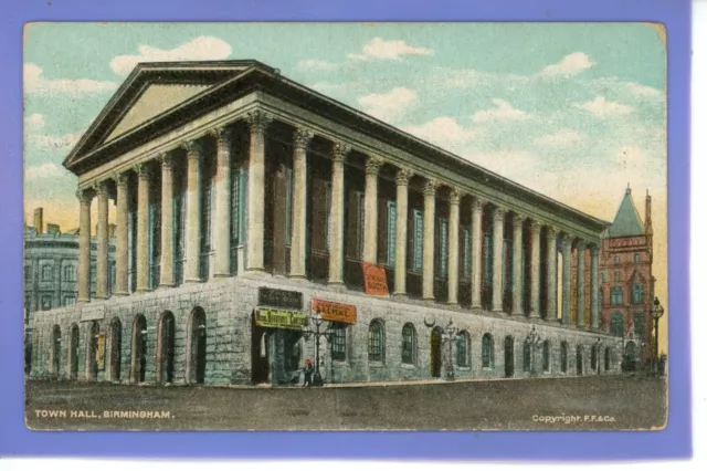 Old Vintage 1909 Postcard Town Hall Birmingham Warwickshire