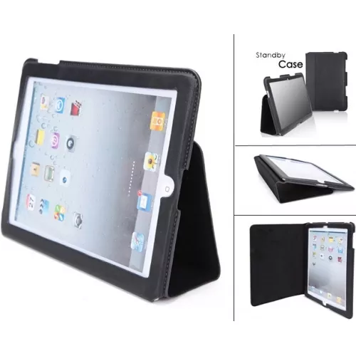 BLACK PU LEATHER STANDBY SLIM PORTFOLIO CASE HOLDER STAND COVER for iPad 2 3 4