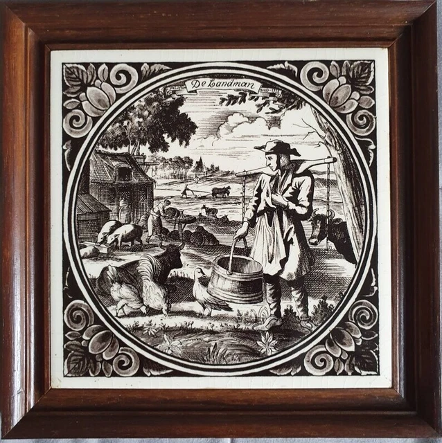 Vintage Black Delft Tile reproduction Jan Luyken De Landman