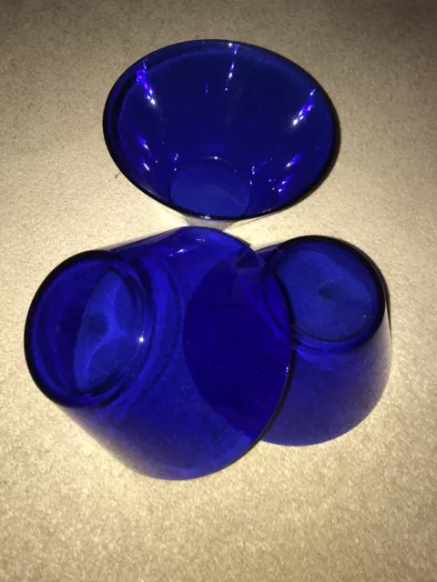 Set of 3 cobalt blue glass serving bowls chips bowl popcorn bowl salad bowl