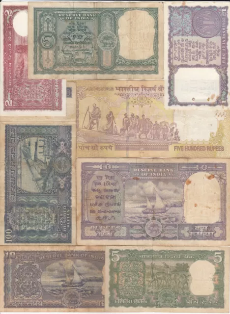 India, Set of 8, All Different Old Issue Banknotes, Rare Collection 2