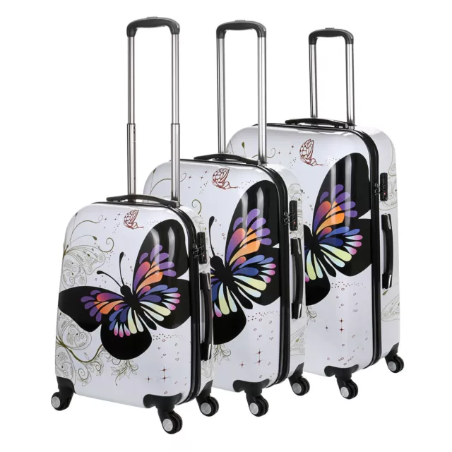 Hard Shell 4 Wheel Suitcase PC Luggage Trolley Case Cabin Hand Butterfly - White