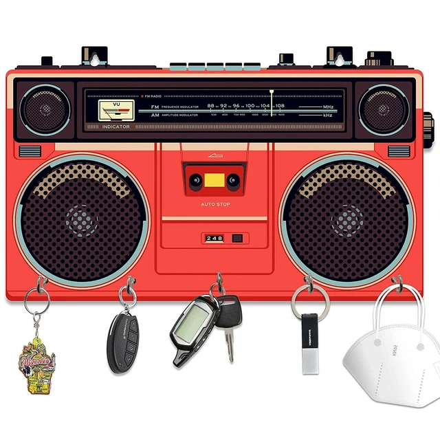 Beautiful Wall Mounted Radio Type Key Holder Organizer with 5 Key Hooks  Wooden