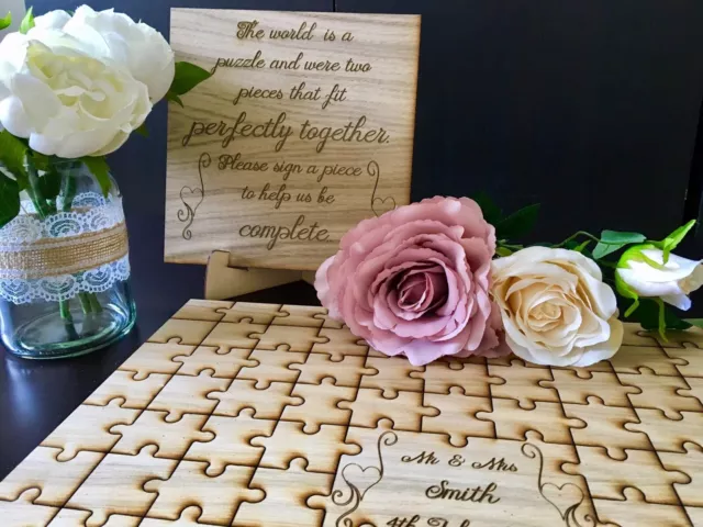 Personalised Wooden Wedding Guest Book Jigsaw Puzzle Keepsake Anniversary