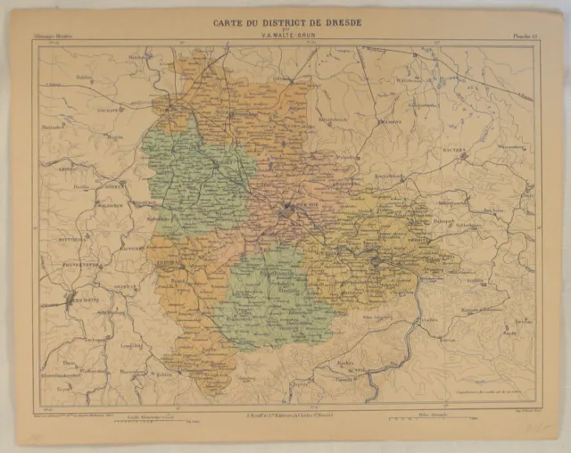 DRESDEN an der ELBE Sachsen Original Landkarte von 1885 Meissen Elbflorenz