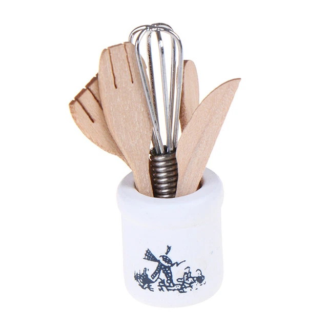 WOODEN AND Fork Metal Whisk Jar Set Dollhouse Miniatures 112 KitsJO £