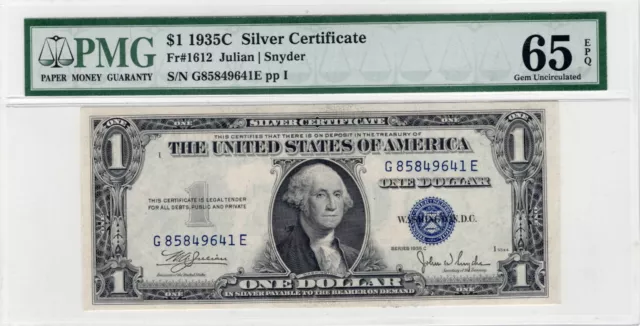 1935C GEM PMG 65EPQ FR#1612 $1 SILVER CERTIFICATE   $1 No Reserve