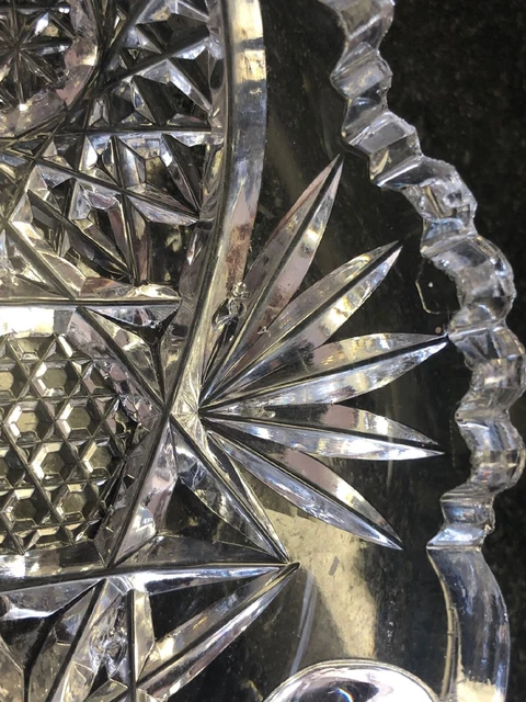 Vintage American Brilliant Cut Glass Crystal Sugar Bowl Sawtooth Edge 2 Handles 9