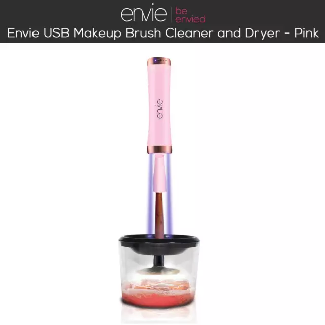 Envie Makeup Brush Cleaner & Dryer, with UV Light & Rechargeable USB Cable, Pink