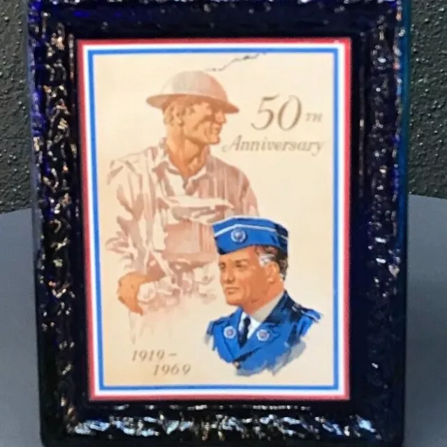 Whiskey Decanter Vintage Cobalt Blue JW Dant American Legion 50th Anniversary
