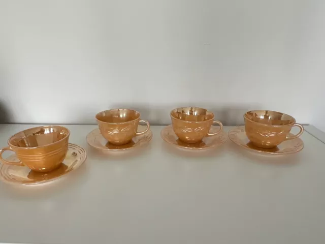 VINTAGE Fire King Peach Luster Ware Cup & Saucer set anchor hocking milk glass