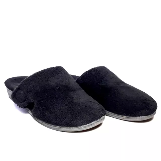 Vionic Gemma Womens Black Plush Orthotic Faux Fur Mule Slippers Size 8