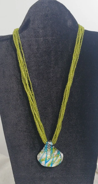 PRETTY! Yellow Multi Strand Glass Bead Necklace with Pendant 18" Fashion Jewelry