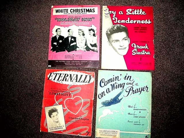 Lot 4 vintage piano sheet music Crosby/Sinatra/Chaplin/Wartime Plane/ 1932-1953