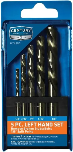 Century Drill & Tool 74105 Cobalt Left Hand Drill Bit, 5 Piece Set