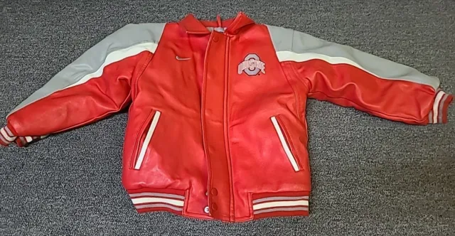 Vintage Kids Youth OSU BUCKEYES Faux Leather Bomber Style Jacket Size 7 Nike