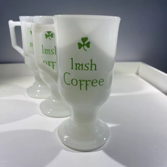 Vintage IRISH COFFEE Pedestal Footed Mugs White Milk Glass - Buy More & Save