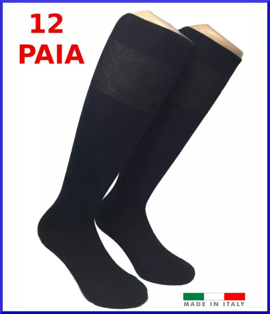 12 paia di calze in FILO DI SCOZIA da uomo lunghe calzini cotone 100% nero blu 6