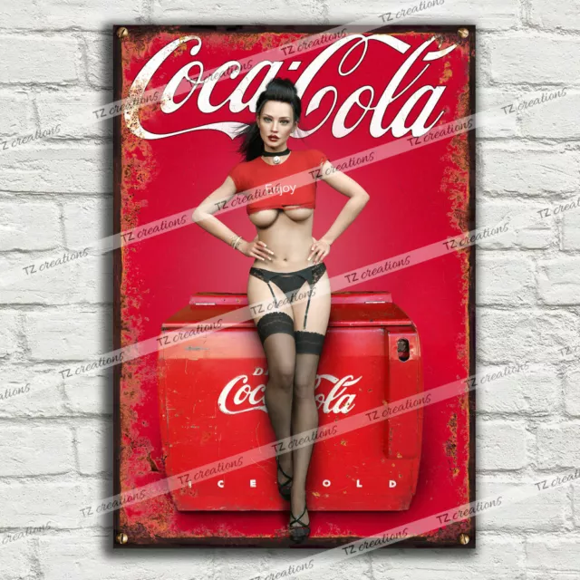 COCA COLA PIN UP Vintage Metal Tin Plaque Panne Homme Cave Pub Club Café TIKI BAR