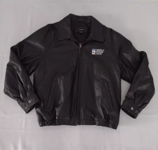 Colebrook World Poker Tour Leather Jacket Men Large Full Zip Bomber Jacket H1