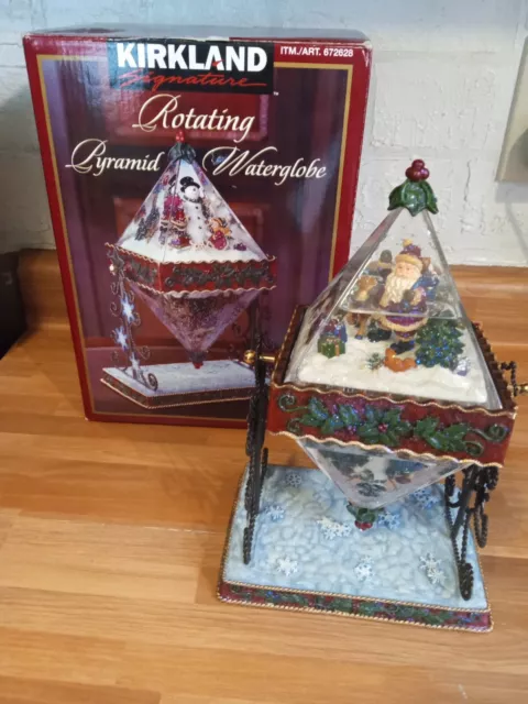 Kirkland Costco Rotating Pyramid Water Snow Globe Christmas Santa Snowman w/ box