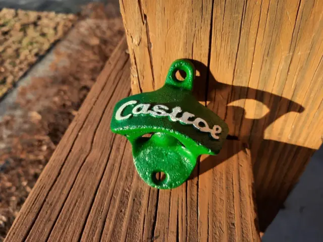 Cast Iron Castrol Gas Oil Soda Pop Beer Bottle Opener Bar Barware Wall Mount