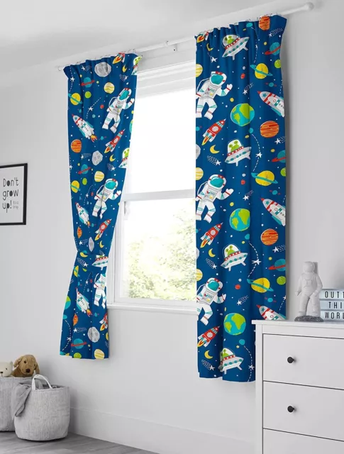 Bloomsbury Mill Outer Space Astro Childrens Curtains Bedroom  Kids Pair Tieback