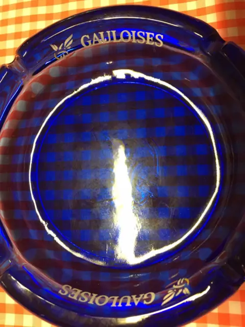Vintage Aschenbecher Gauloises Glas royal / kobalt  blau ca. 14 cm Durchmesser