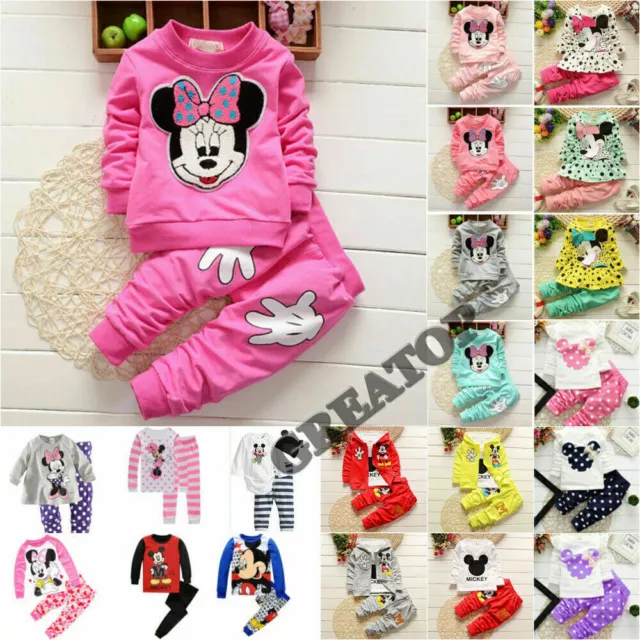 Kids Baby Girl Mickey Minnie Mouse Long Sleeve Outfits Loungewear Tracksuit Set-