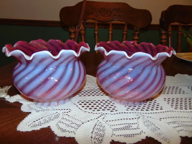 (2) Vtg Fenton Glass Cranberry Swirl Lamp Shades