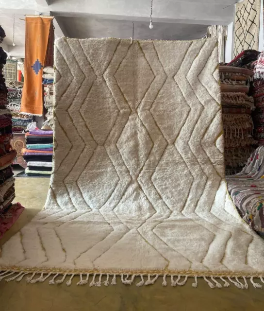 Moroccan Beni ourain  Wool  Handmade beige Rug Berber Boho Carpet 6.7x10 FT