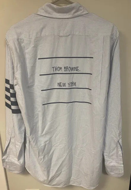 THOM BROWNE Button Down Shirt White Striped Size 3 EUC!