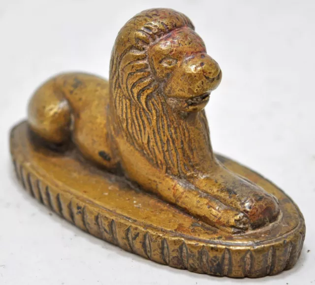 Antique Brass Lion Figurine Original Old Hand Crafted Fine Engraved