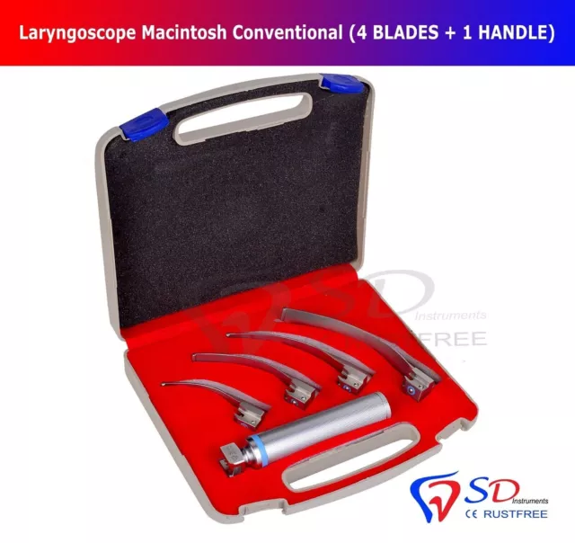 Laryngoscope Macintosh 4x Cvd Blades Conventional Set Medical Diagnostic Exam CE