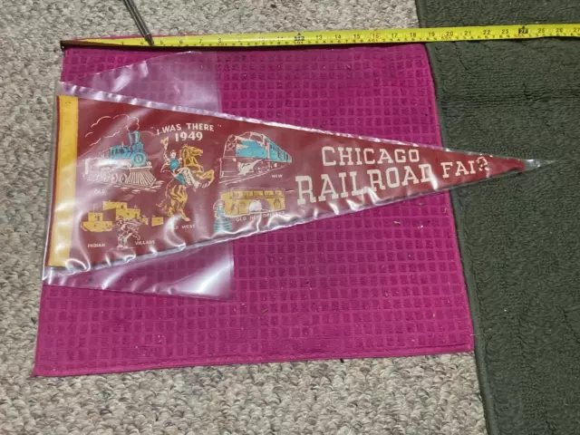 VTG 1949 CHICAGO RAILROAD FAIR PENNANT "I WAS THERE" Indian Village WILD WEST