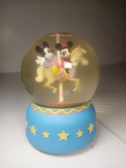 Vintage Mickey and Minnie musical snow globe "Camptown Races" merry go round