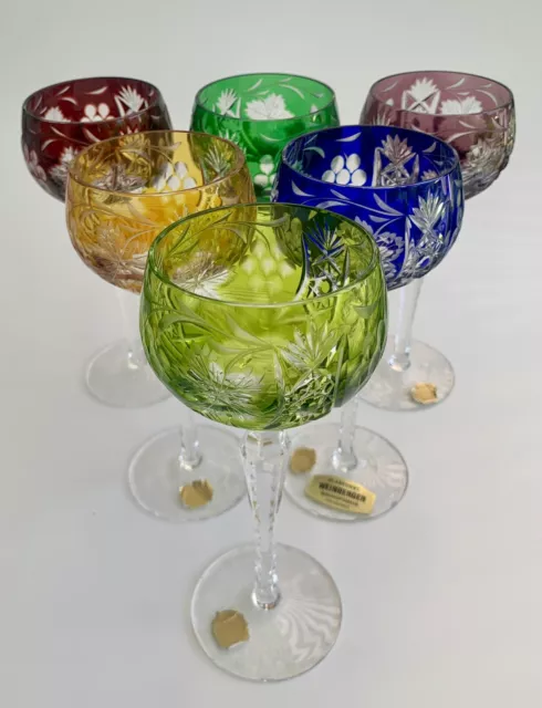 6x alte Römer Glaskunst Weinberger Weinglas Glas Bleikristall Traube Weinblatt