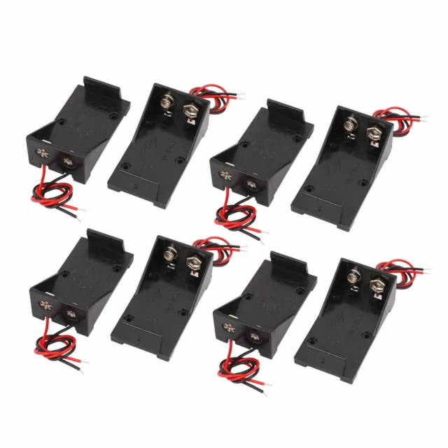 2-Wires Lead 9V Battery Holder Screw Mounted Storage Case Box Connector 8pcs