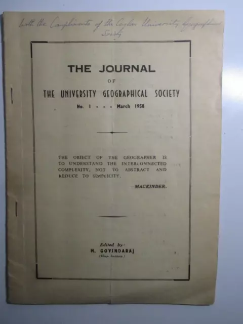The Journal of The University Geographical Society of Ceylon 1958