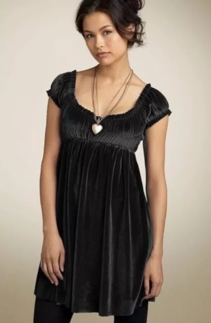 Women’s Free People Black Velvet Smocked Babydoll Dress Empire Waist Size SMALL