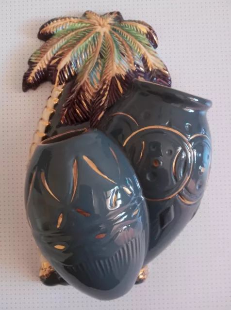 Vintage Beswick Palm Tree Wall Vase - Rare Grey with Gold Highlights