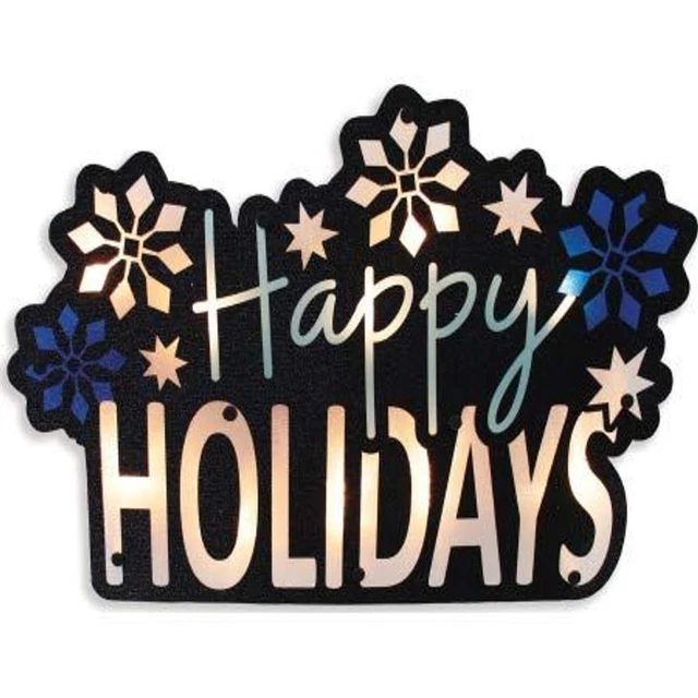 Impact Innovations Silhouette Lighted Shimmer Happy Holidays Sign Black